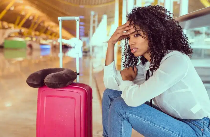 woman upset at the airport