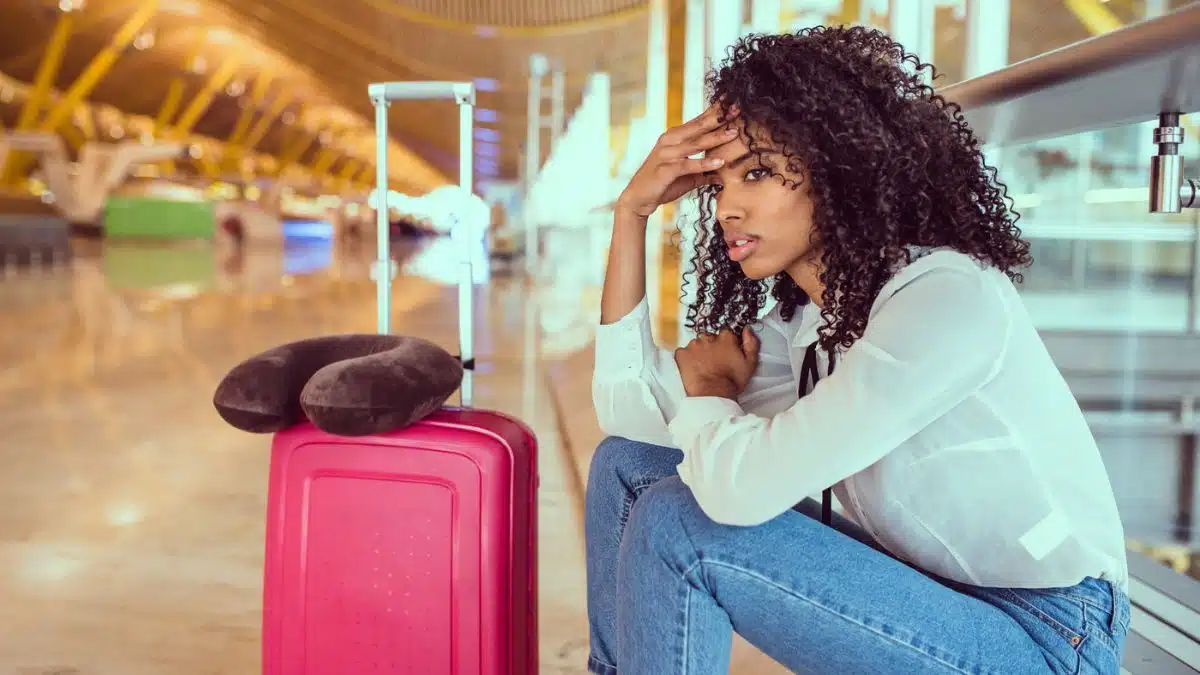 woman upset at the airport