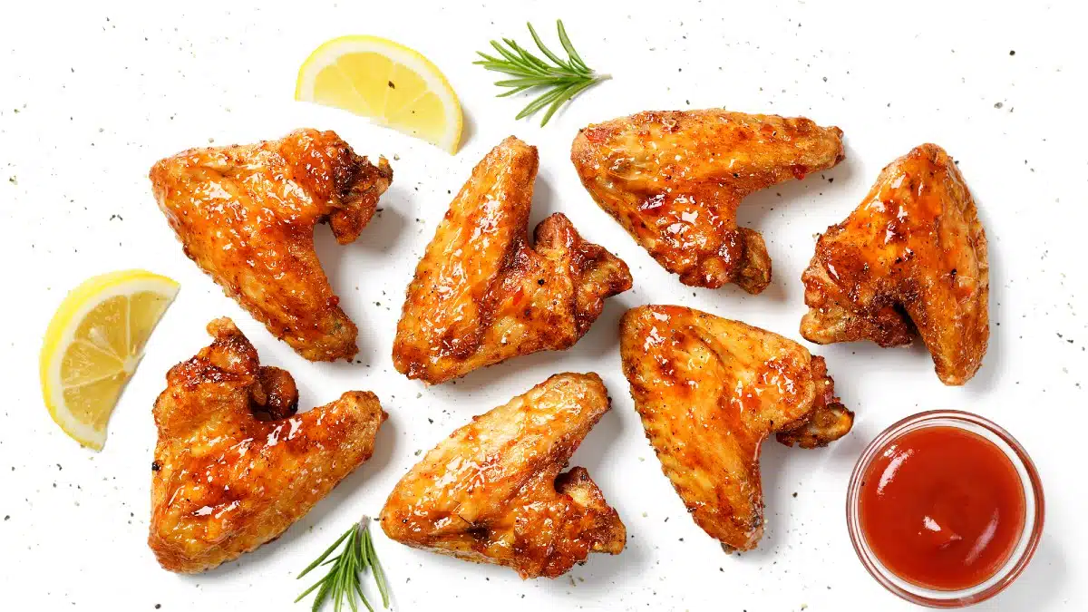 Air fryer chicken wings with white background 
