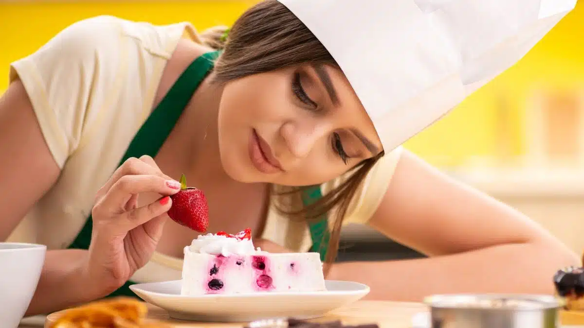 woman making a dessert